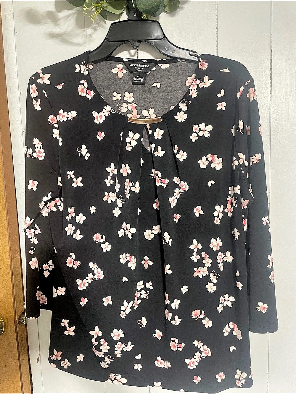Liz Claiborne Floral Long Sleeve Blouse in Black & Pink Size PL